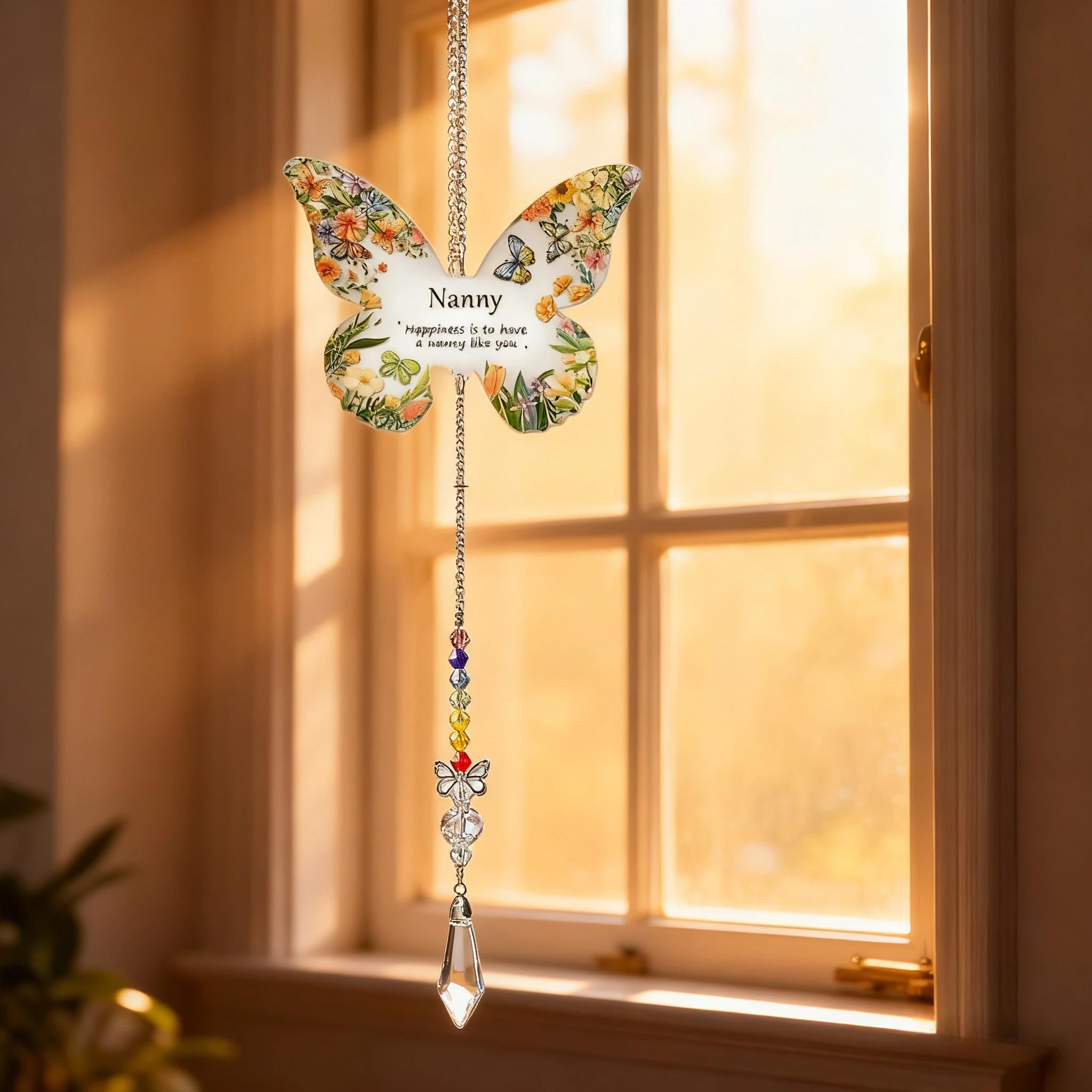 Birthday Gifts for Nanny - Butterfly Acrylic Crystal Suncatcher Garden Presents for Nanny, Thoughtful Thank You Present for Nanny on Valentines, Christmas, Birthday or Retirement