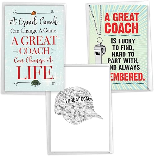 NobleWorks - Surtido surtido surtido a granel de 3 tarjetas de felicitación de agradecimiento para profesores de escuela (entrenador) con sobres (3