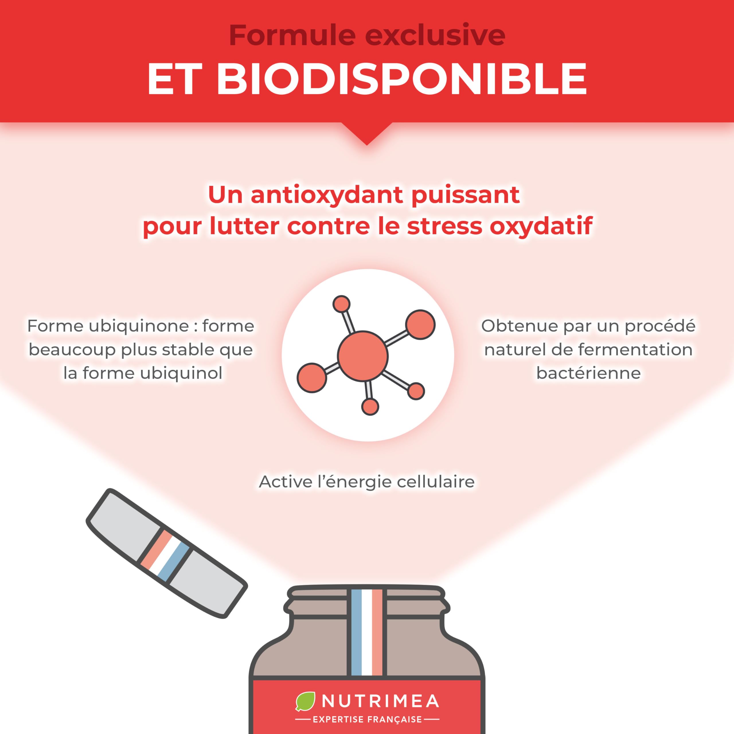 COENZYME Q10 - Précurseur de l'Ubiquinol - Puissant Antioxydant Naturel - Protecteur Anti-Age - Énergie Cellulaire - Absorption Maximale - 120 Gélules Vegan - Nutrimea - Fabriqué en France