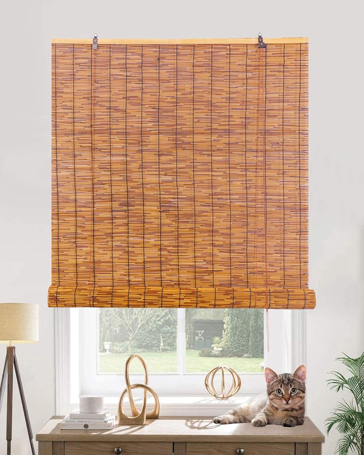 Buy Outdoor Gazebo Bamboo Roll Up Blinds Brown Roller Reed Shades Privacy Screen for Porch Patio