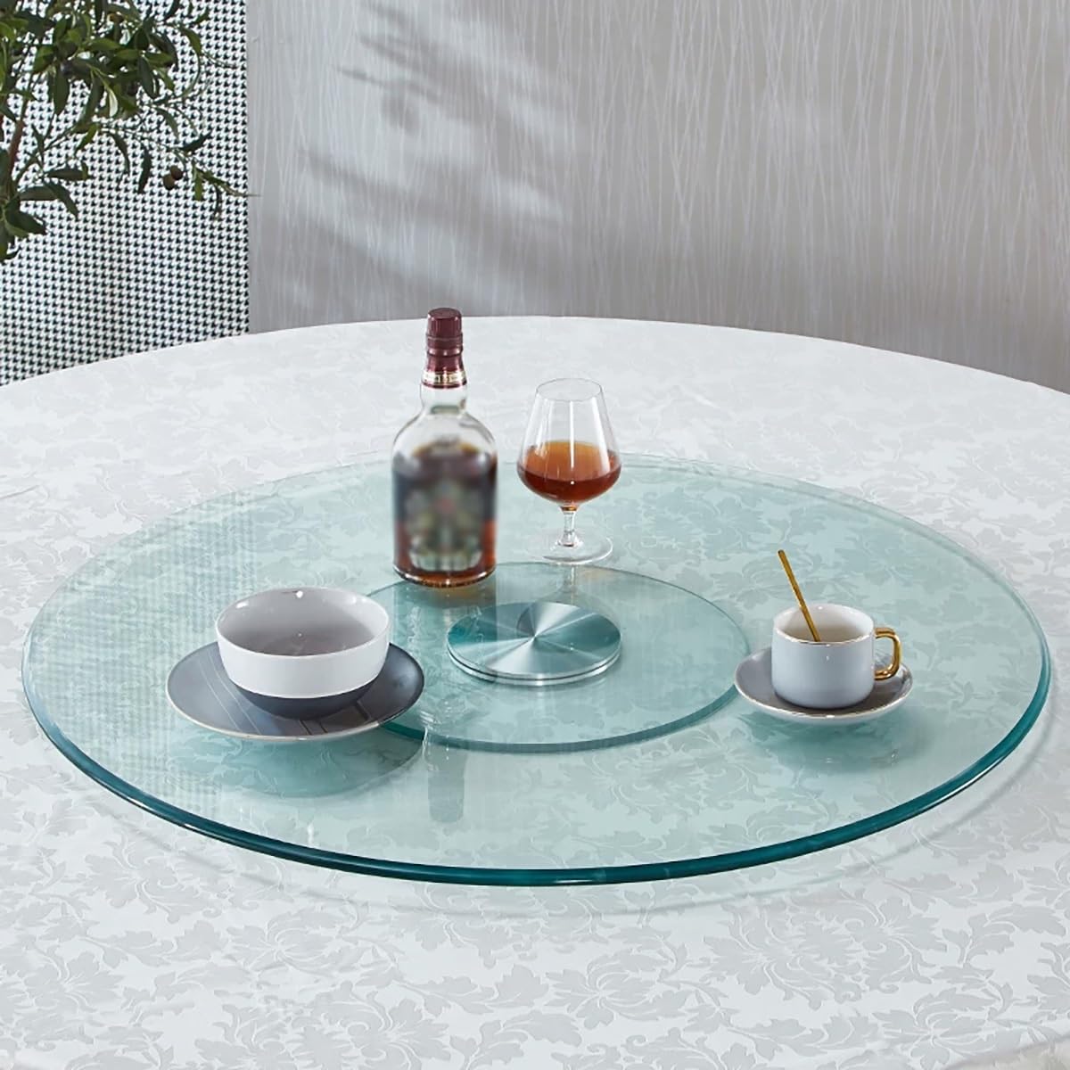 Plateau de service rotatif 360° silencieux en verre haute résistance de 100cm
