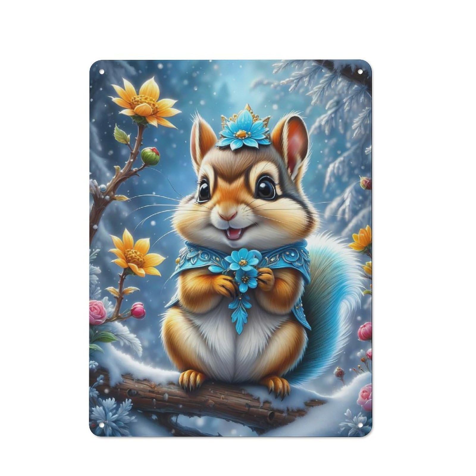Fantasy Chipmunk Nostalgic Metal Wall Decor 40x30cm, Vintage Tin Sign for Living Room, Hallway, Kitchen Or Cafe