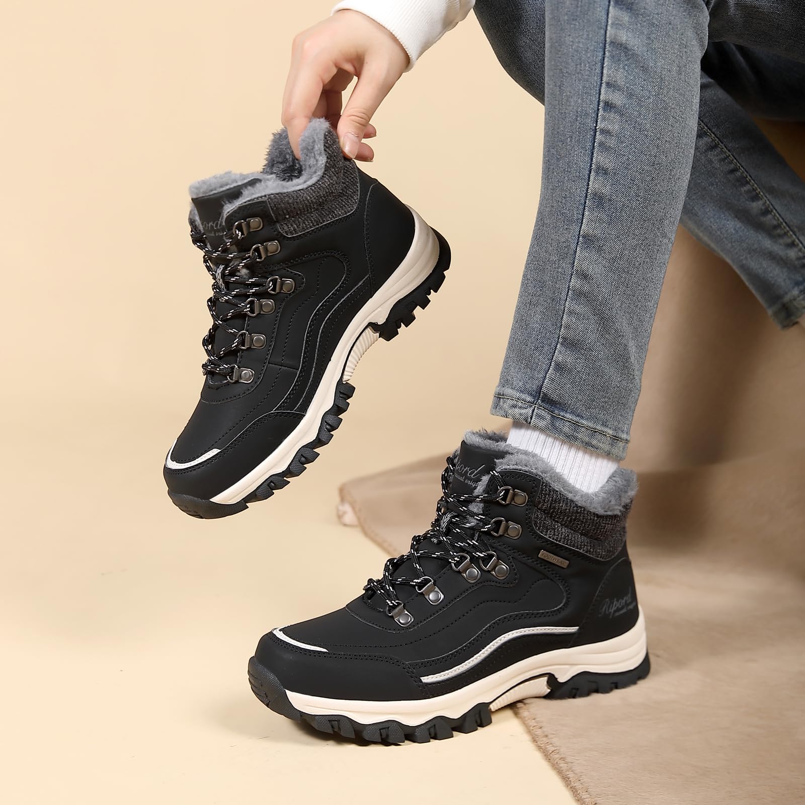 Bottes de Neige Femme Hiver Bottines Fourrées de Randonnée Boots 36-41 | Bottes d'hiver unisexes imperméables avec doublure en fourrure chaude pour le travail en plein air et les voyages