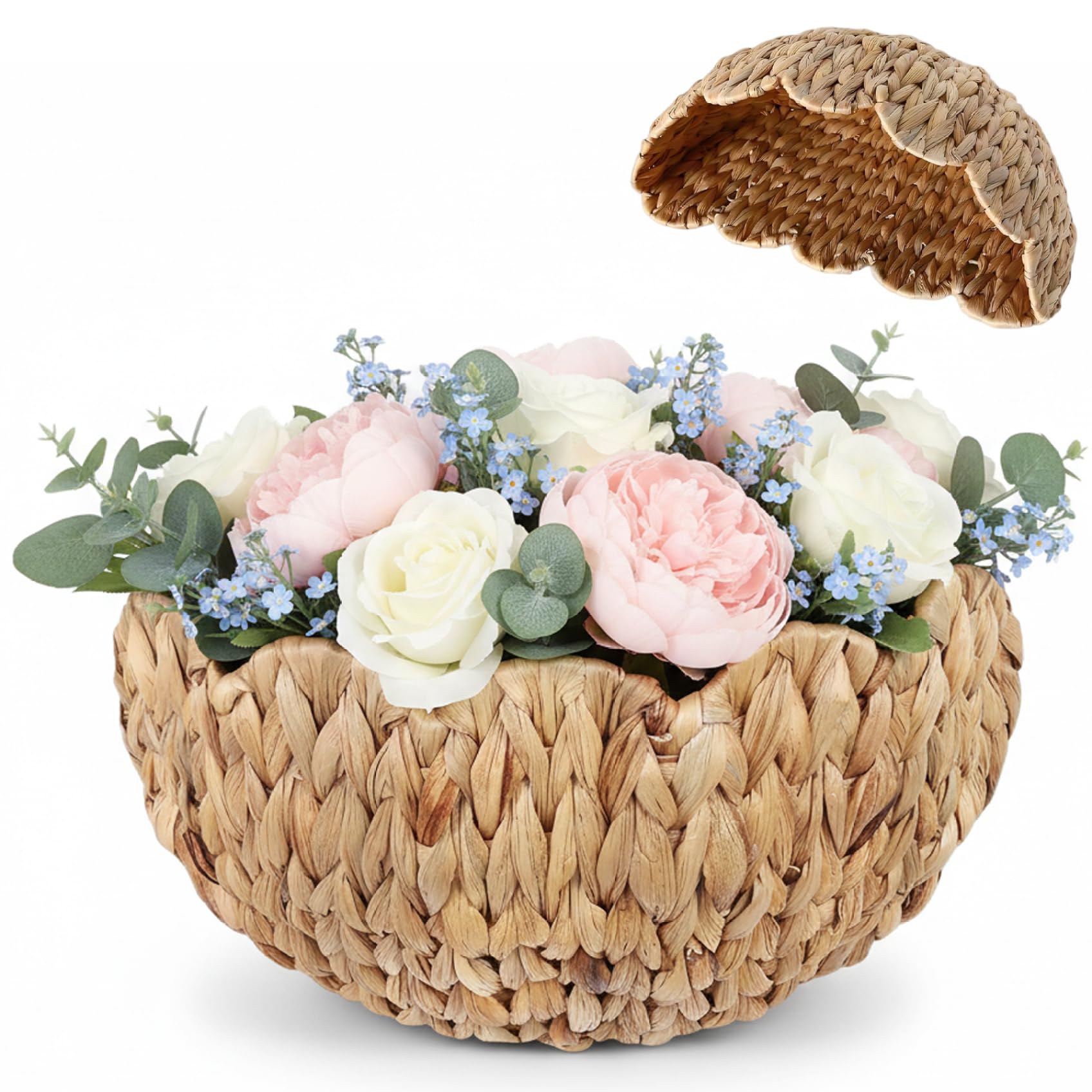 Bemonew Wall Basket Decor Scalloped Wall Basket, Natural Wicker Hanging Baskets for Home Decor, Handwoven Rattan Storage for Flowers, Bathroom, Nursery, Small