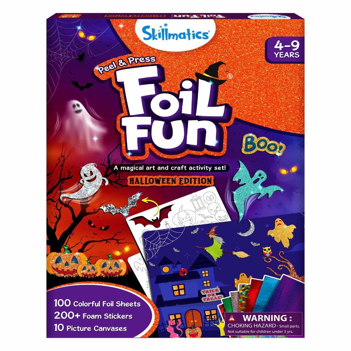 Skillmatics Foil Fun Halloween Craft, Foil Art Activity, Gift for Kids | 200+ Stickers, Travel Toys, Mess-Free, Screen-Free, Fine Motor Skills, Boys & Girls Ages 4, 5, 6, 7, 8, 9