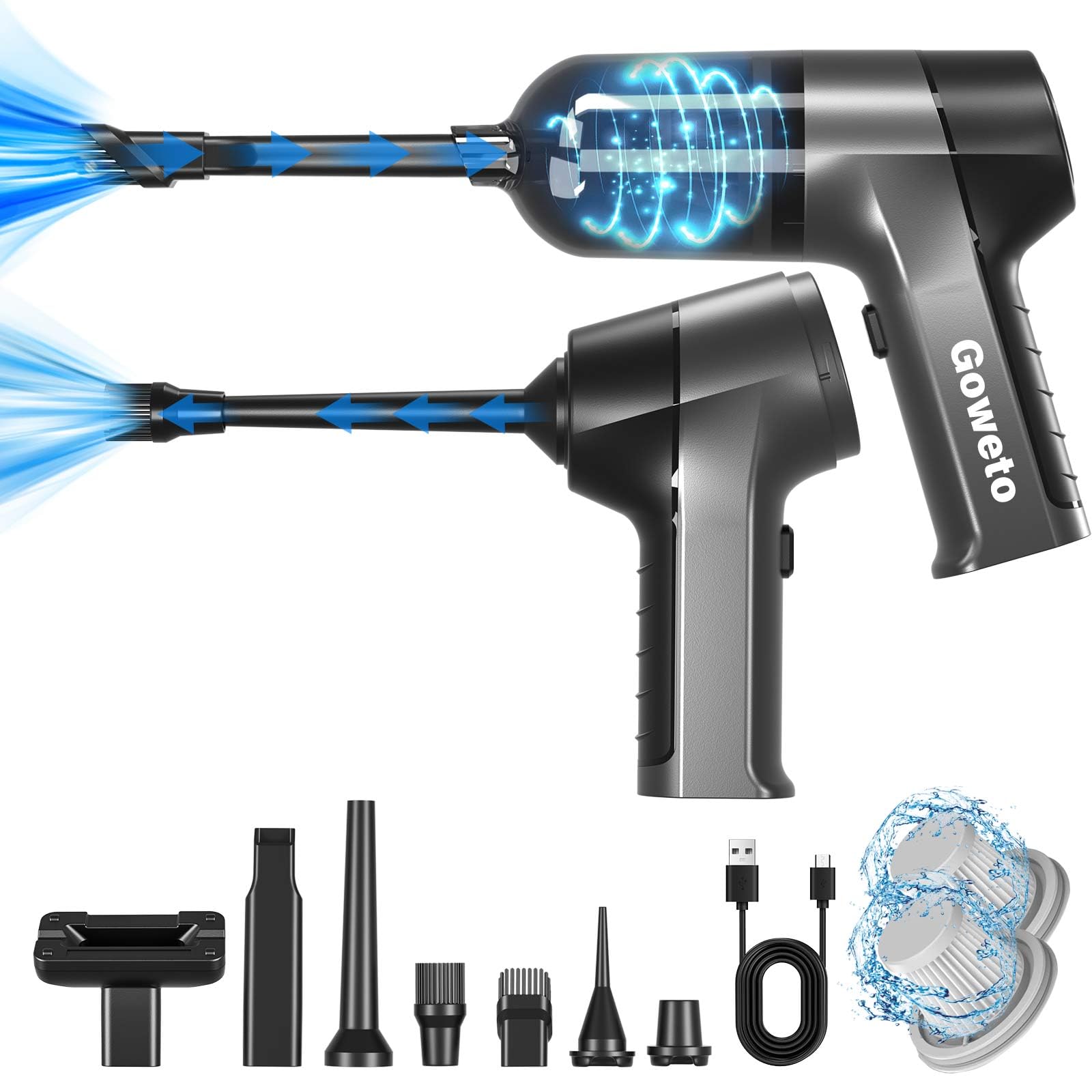 Aspirador Coche - aspiradora de Mano - 140000 PA Soplador para PC - Rojo Oscuro