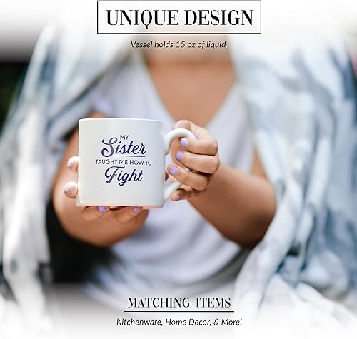 Miniatura 4 de Pavilion - Taza de té de camuflaje púrpura de 15 onzas con texto en inglés "Sister- My Sister Taught Me How To Fight"