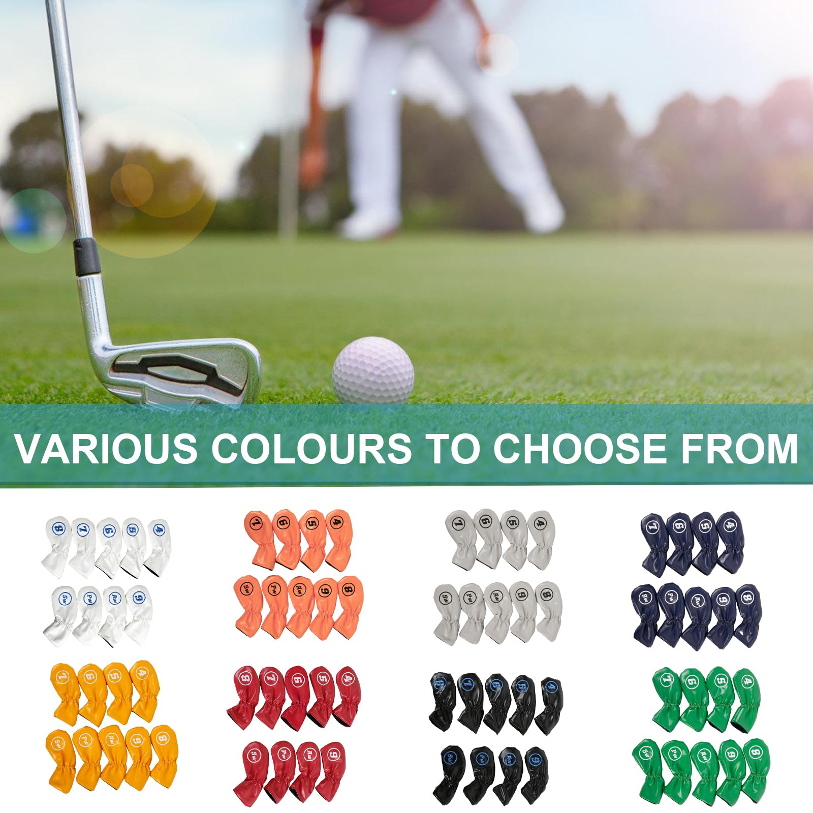 XIAOQENAN 9Pcs PU Leathers Golfs Iron Head Golfs Club Headcover Waterproof Golfs Club Head Fit Most Brands Golfs Iron