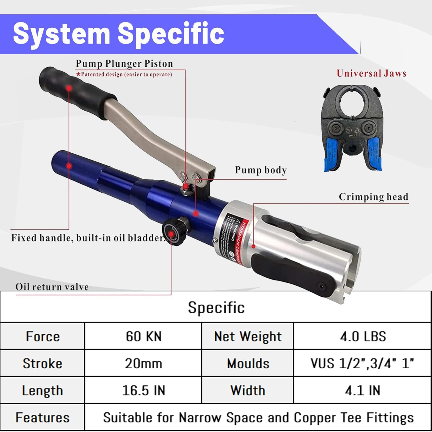 BANGOO Hydraulic Copper Press Tool Propress for Crimping Range 1/2", 3/4", 1" Viega ProPress Fittings (HT-1950)