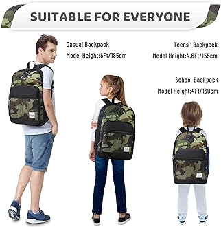 VASCHY School Backpack, Water Resistant Lightweight Casual Backpack for Men Women with Padded Laptop Sleeve Black & Camo