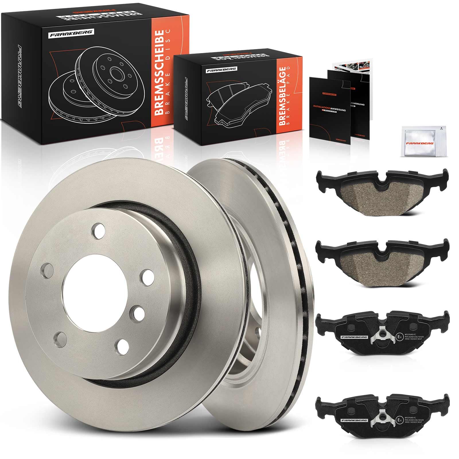 Frankberg Bremsensatz inkl. 2x Bremsscheiben + 4x Bremsbeläge Hinten Kompatibel mit 3er Compact E46 3er E46 3er Touring E46 3er Cabriolet E46 Replace# 34211162536