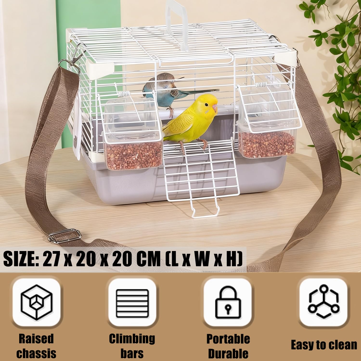 Gabbia per Uccelli Trasportino da Viaggio per Uccelli Gabbia per Canarini con Mangiatoie Posatoi Contenitore da Trasporto per Pappagalli Parrocchetti Piccoli Animali per Viaggi (Grigio)