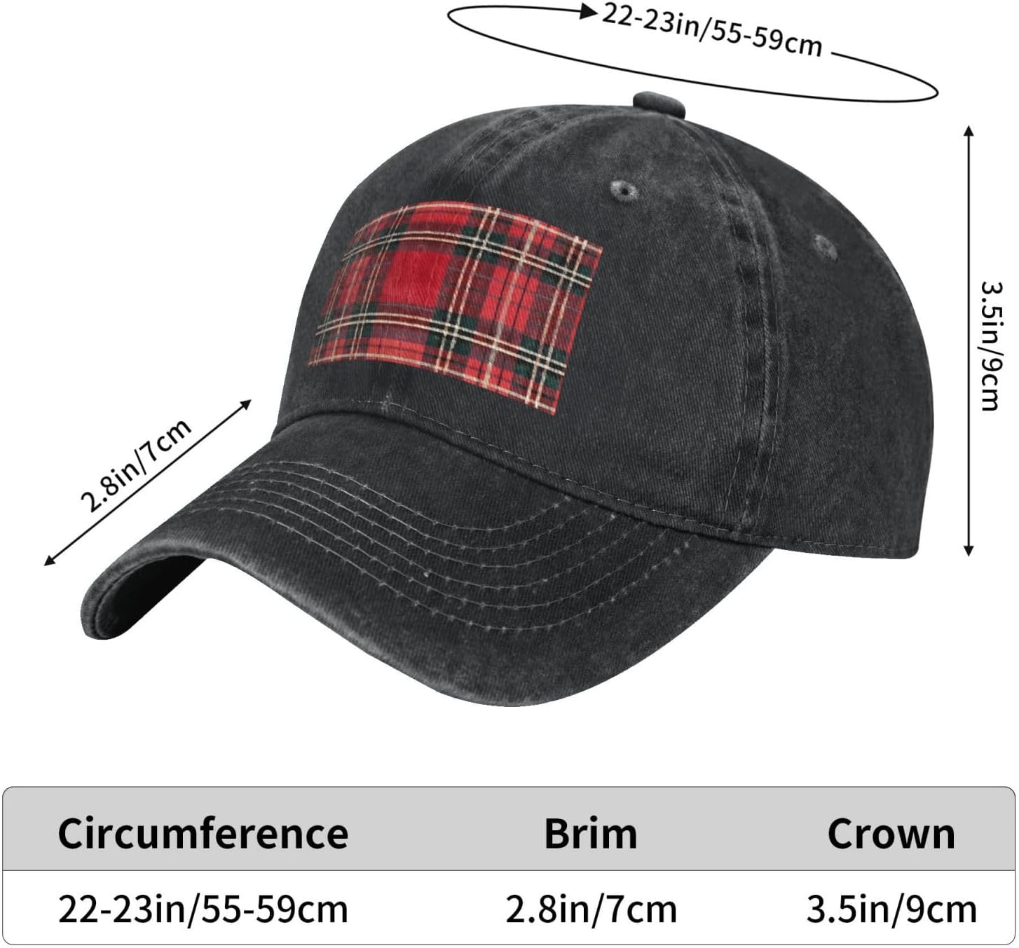 Plaid Red and Black Print Cowboy Hat Personalized Baseball Cap Fashion Hat Cap Funny Gifts for Women Men