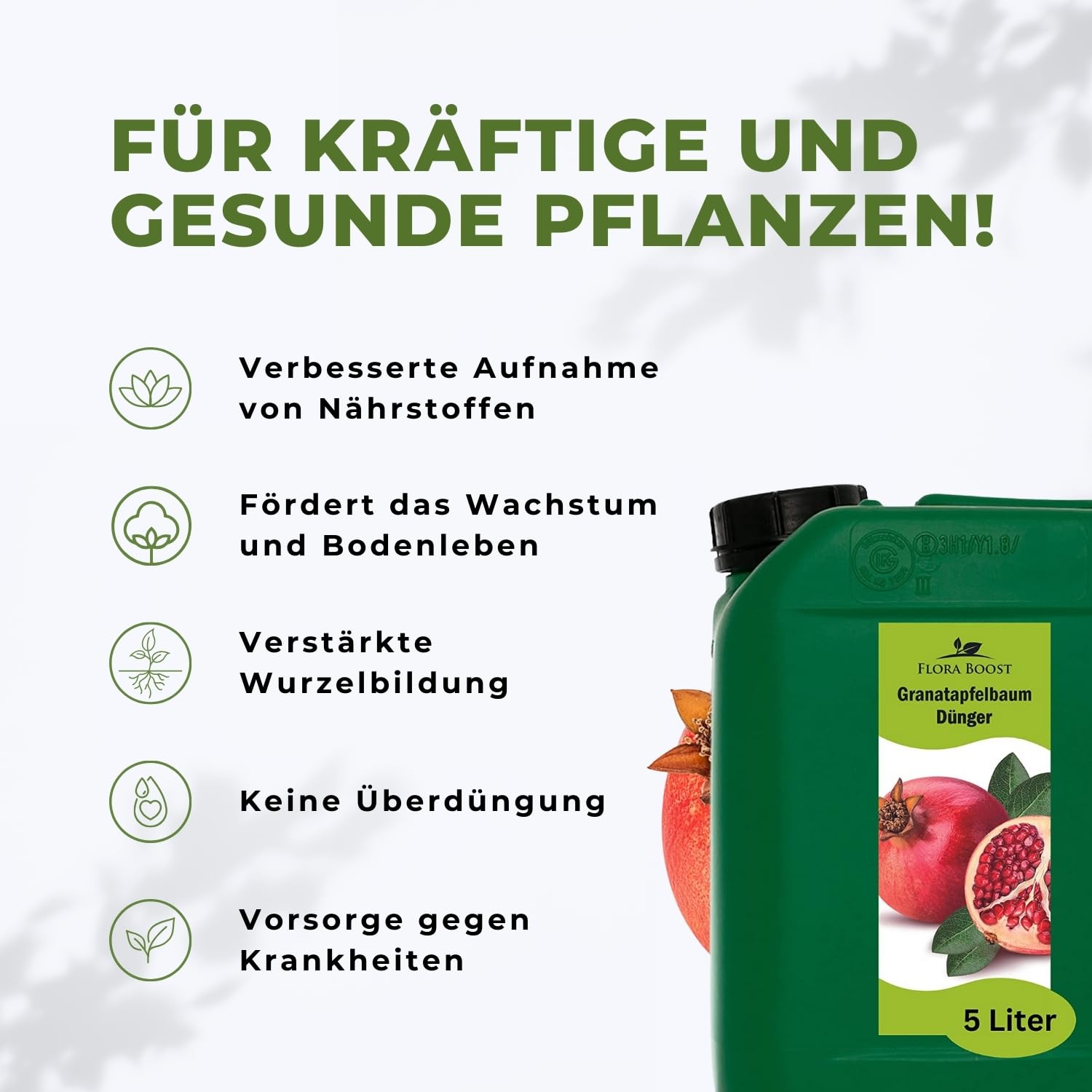Flora Boost Granatapfelbaum Dünger 5000ml - Für bis zu 1000L Gießwasser - Obstbaum Dünger für Granatapfel Pflanzen - Flüssiger Blatt- & Wurzeldünger - 100% natürlicher Pflanzendünger
