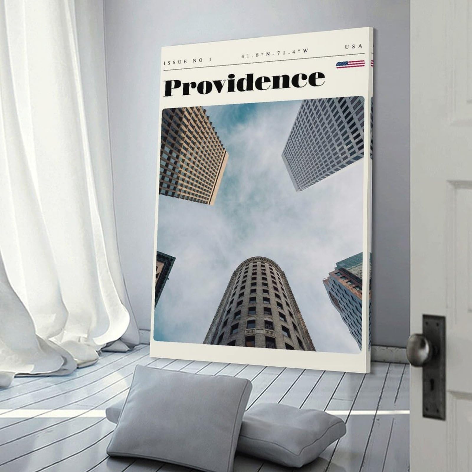 Junmoney Providence Rhode Island Travel Art Wall Art Print, 16x24inch(40x60cm), for Living Room, Bedroom, Office Or Hallway, Canvas Wall Art That Fits Changing Layouts