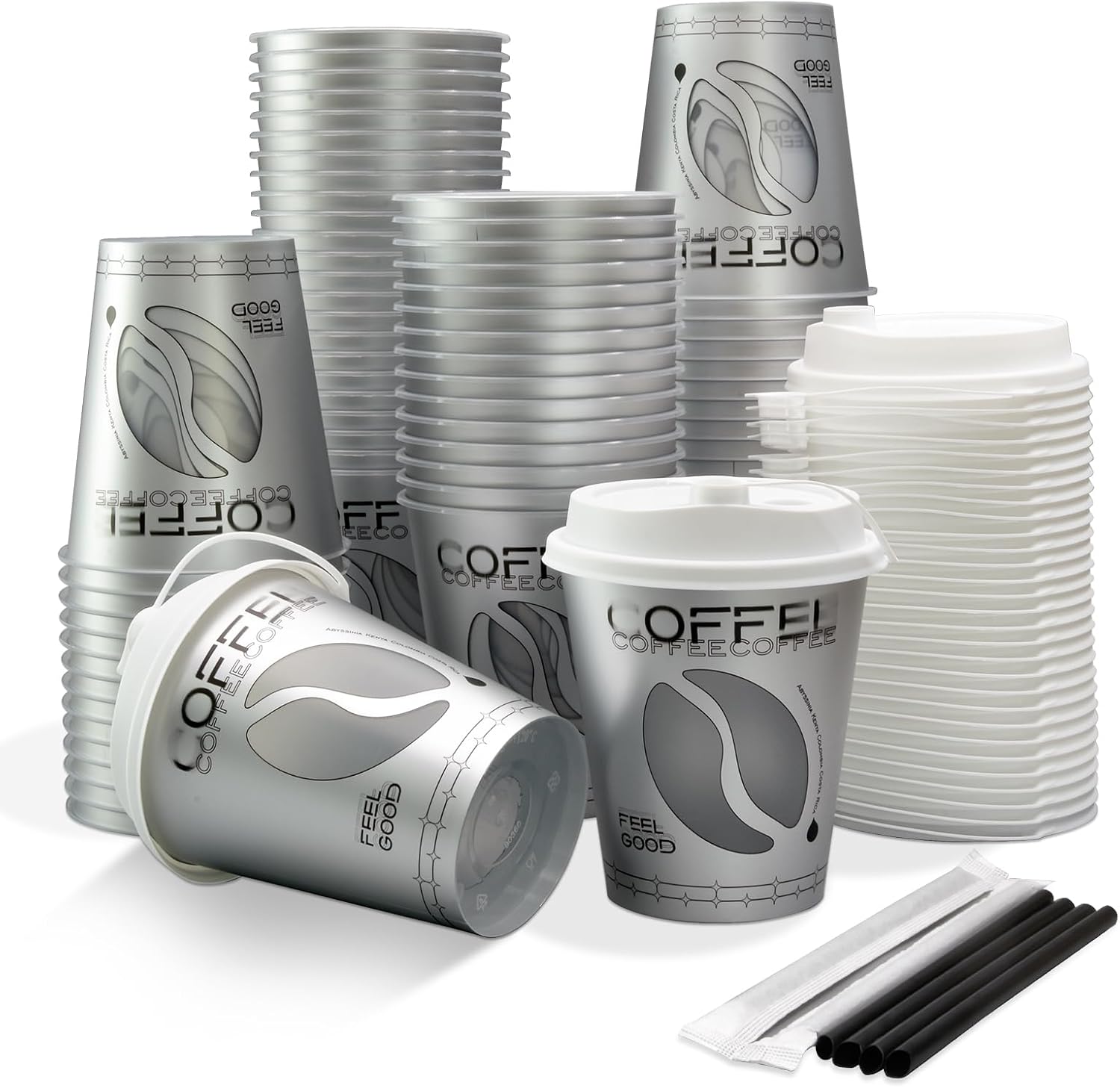 100sets12oz Disposable Plastic Coffee Cups With Lids Straws,Foodgrade Iced Plastic Coffee Cups and lids straws,Disposable plastic Cups with lids for coffee shop to go party home take away