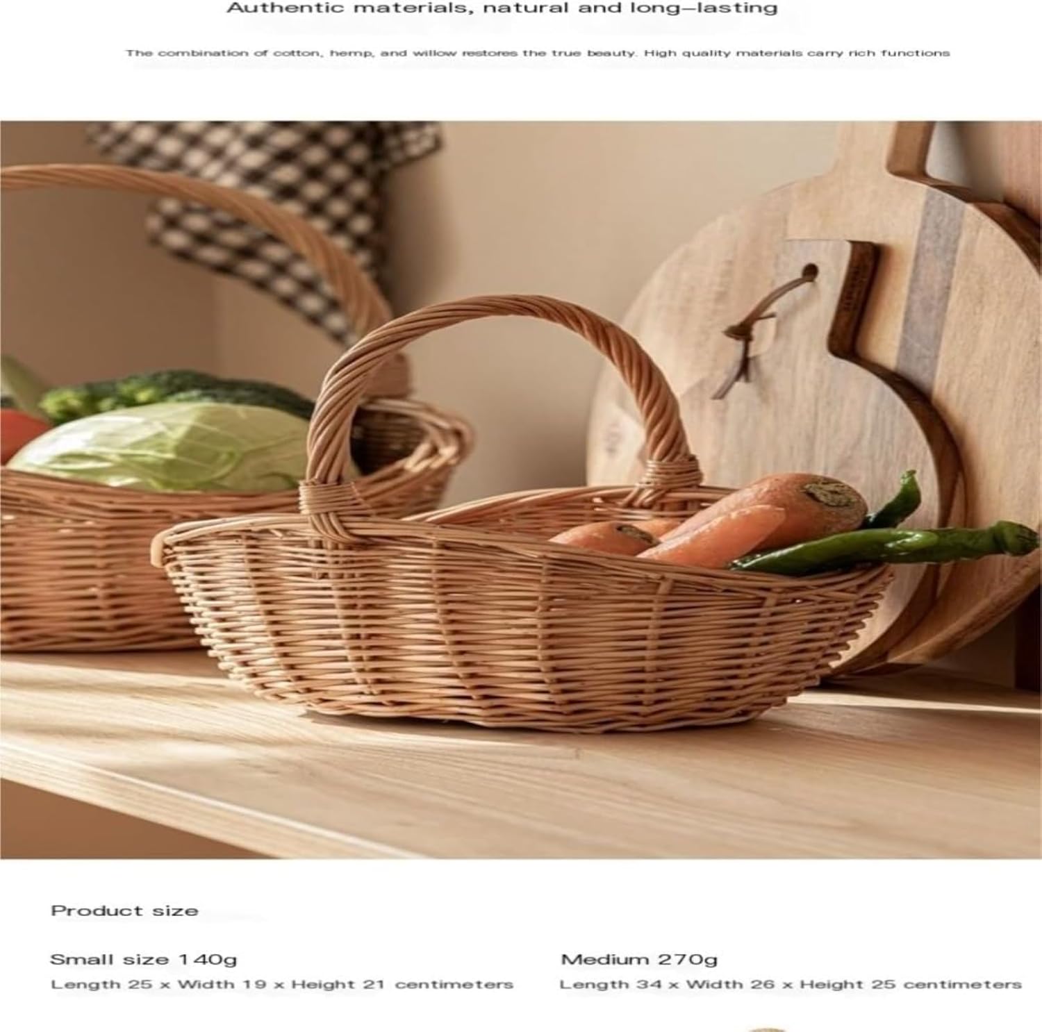 Picnic Basket Handmade Wicker Baskets, Rattan Fruit Storage Baskets, Bamboo Baskets, Vegetable Baskets, Picnic Baskets Pinic Basket (A,25 * 19 * 21CM)