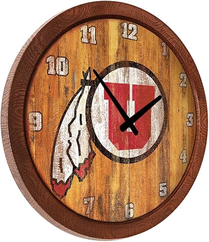 Miniatura 141 de The Fan-Brand NCAA Oklahoma Sooners: Faux Barrel Top Wall Clock Sports Team Bar Sign Décor - Home Man Cave, Party Decoration - Made On Demand