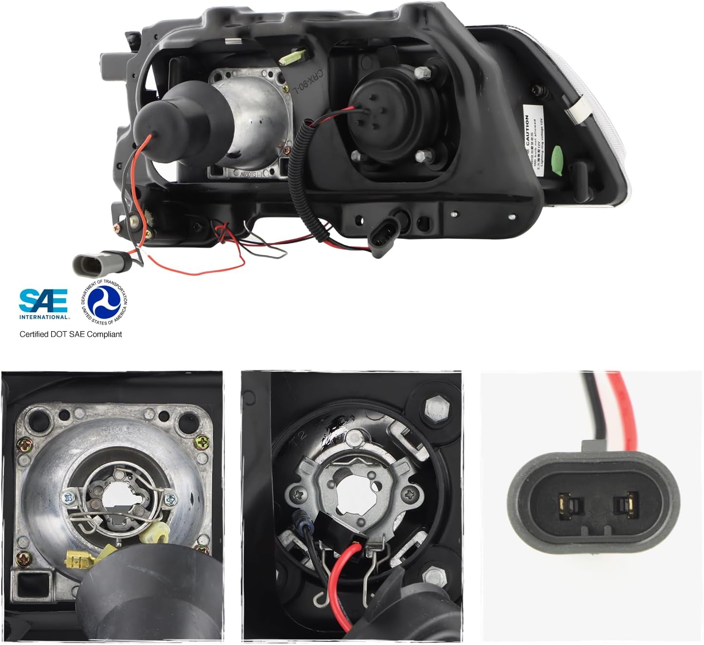 AKKON - For Honda Civic CRX Black Bezel LED Ring Design Projector Headlights Front Replacement Left + Right