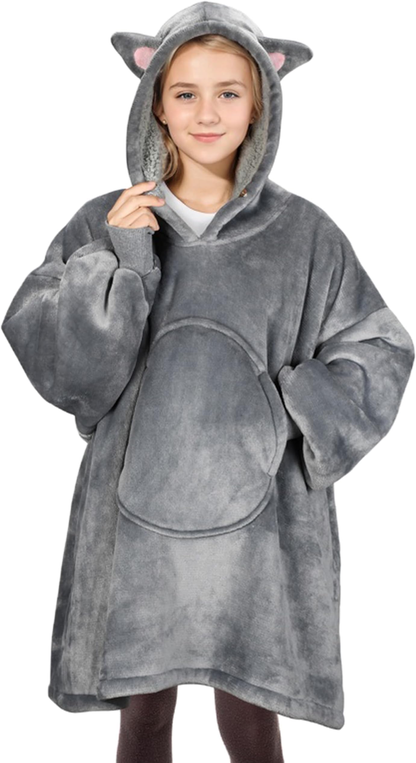 Blanket Sweatshirt, Super Soft Warm Cozy Wearable Sherpa Hoodie for Teens, Boys, Girls, Youth, Kids (7-15yr), Oversize, Reversible, Hood & Large Pocket, One Size, Multiple Colors