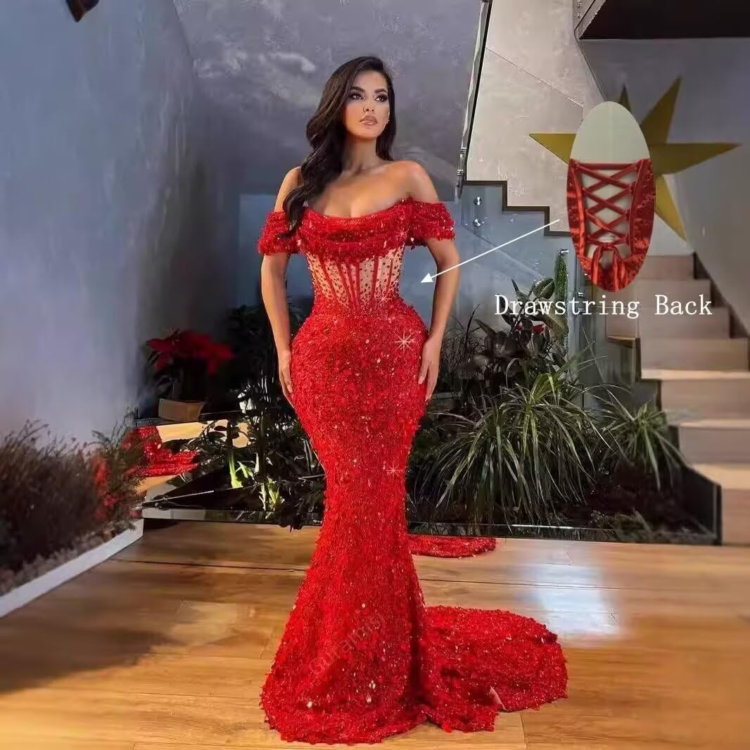 Mermaid Prom Dress for Women 2026 Sparkly Sequin Formal Evening Gowns with Train BO008