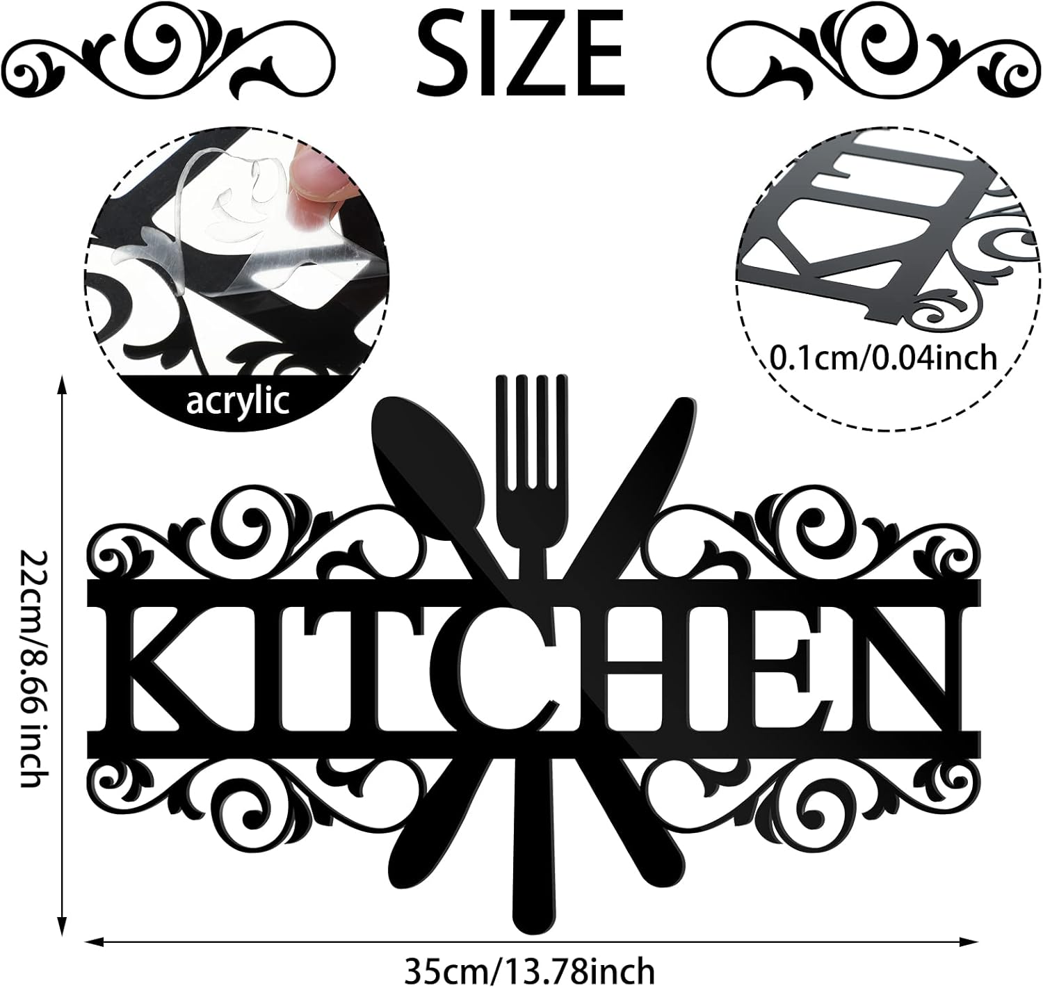 Spakon Wall Stickers for Kitchen Acrylic Decals Kitchen Wall Decorations 3D Mirror Decor for Dining Room Home(Black)