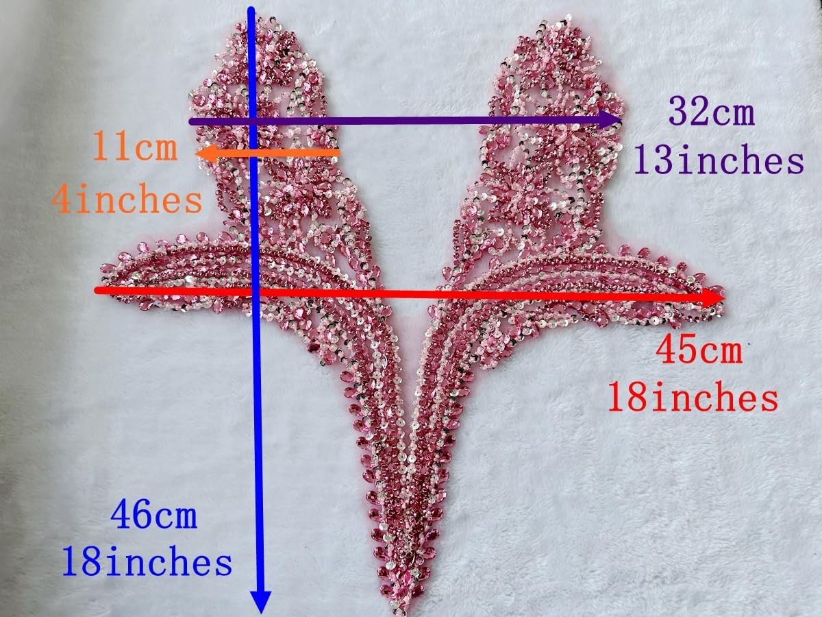 Pure Hand Sewing Beads Appliques sew on Rhinestones Sequins Crystals Trim Patches Accessories for Wedding Dresses DIY 18X18inches (Silver)