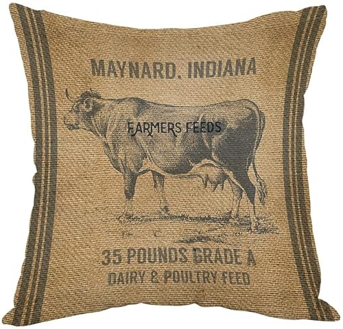 Yingd Vintage Cow Feed Sack Pillow,Home Decorative Throw Pillow Cover Cotton Linen Cushion For Couch/Sofa/ One 45Cm*45Cm