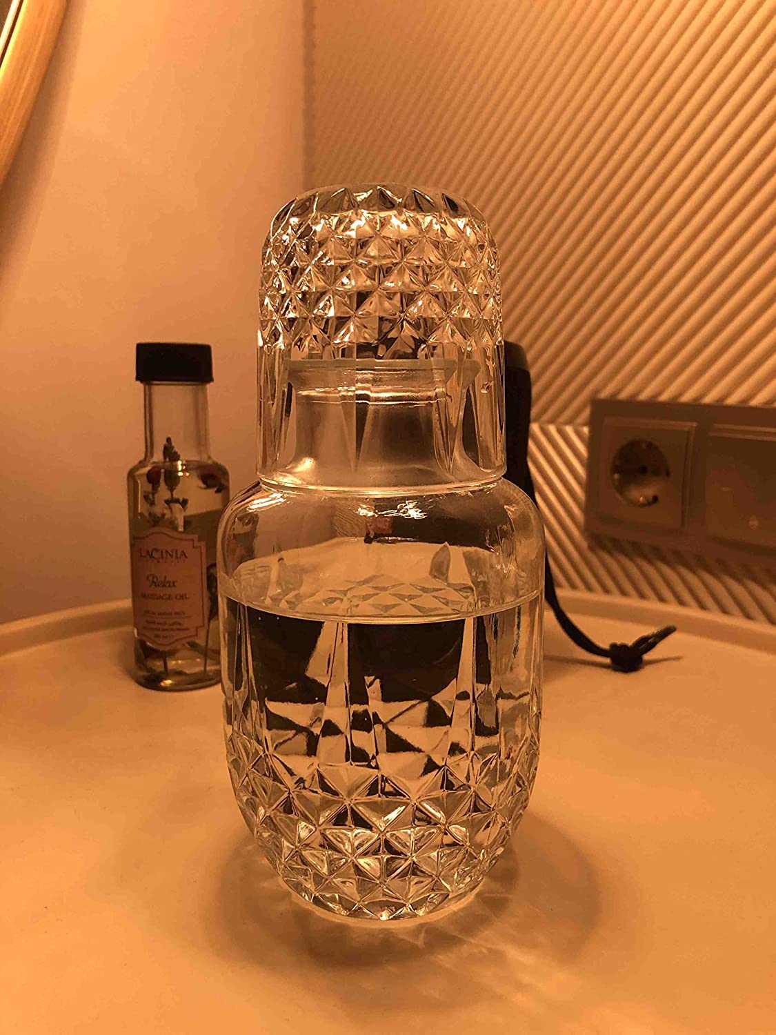 DUHALINE Audrey Crystal - Set di Caraffa da Comodino e Bicchiere in Cristallo da Notte, 2 Pezzi (525 ml)