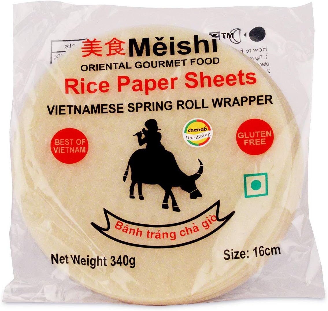 Meishi Vietnamese Gluten Free Spring Rice Paper Roll |16 Cm | 340 Gram | Edible Rice Paper Sheets | Spring Roll Wrapper