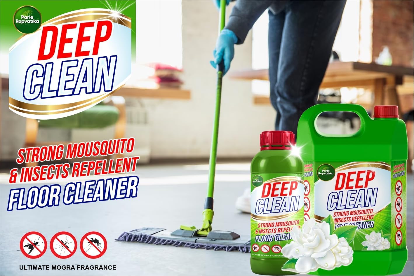 Parle Ropvatika 5 Liter Deep Clean Floor Cleaner Phenyle Liquid Long Lasting Fragrance Removal Stains Clean Floors Ideal for Hospitals, Homes, Offices Anti Bacterial Protection (Mogra 5L) 2