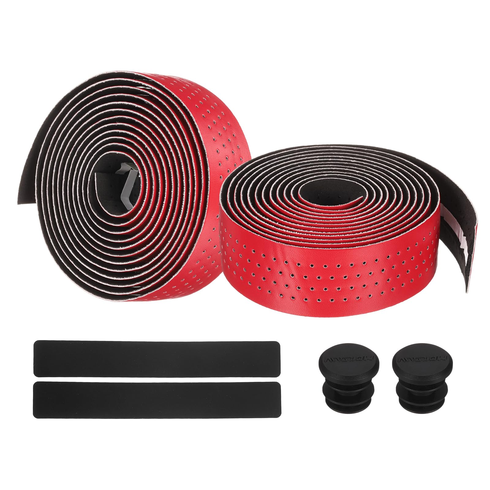 PATIKIL PU EVA Bike Handlebar Tape, 1 Pair Soft Bicycle Bar Tape Anti-Slip with End Plugs & Adhesive Backs for Road Cycling Folding, Red