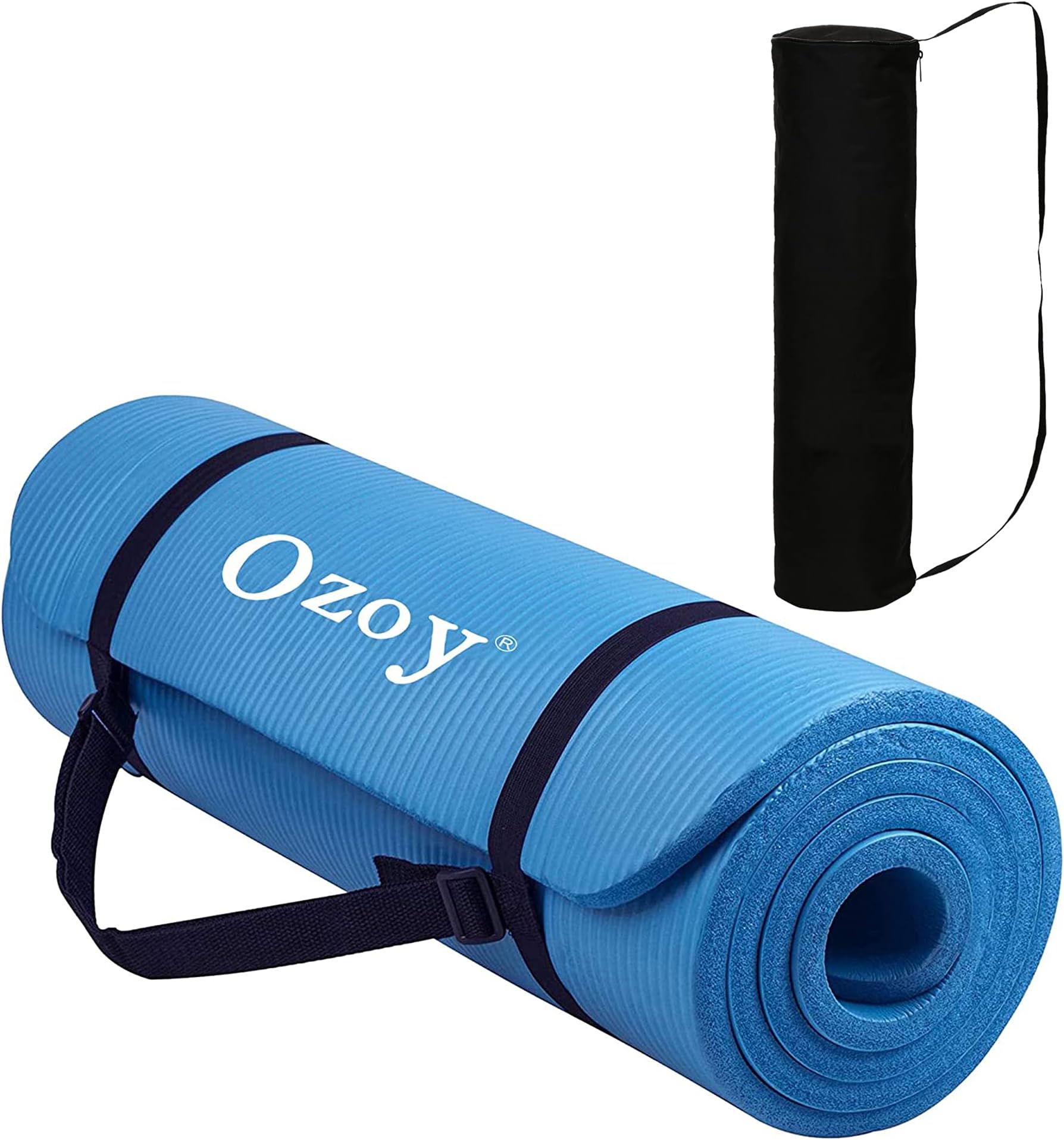 Ozoy 13mm Extra Thick NBR Foam Yoga and Exercise Mat Anti Skid with Carrying Strap for Gym Workout and Flooring Exercise (BLUE)
