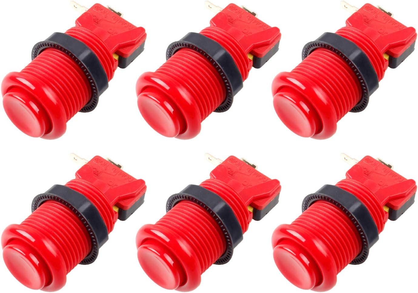 EG STARTS 6X American Style Standard Arcade Buttons Switchable Happ Type 30mm Push Button 3/16" Terminal for Jamma Mame Kit Parts (Red)