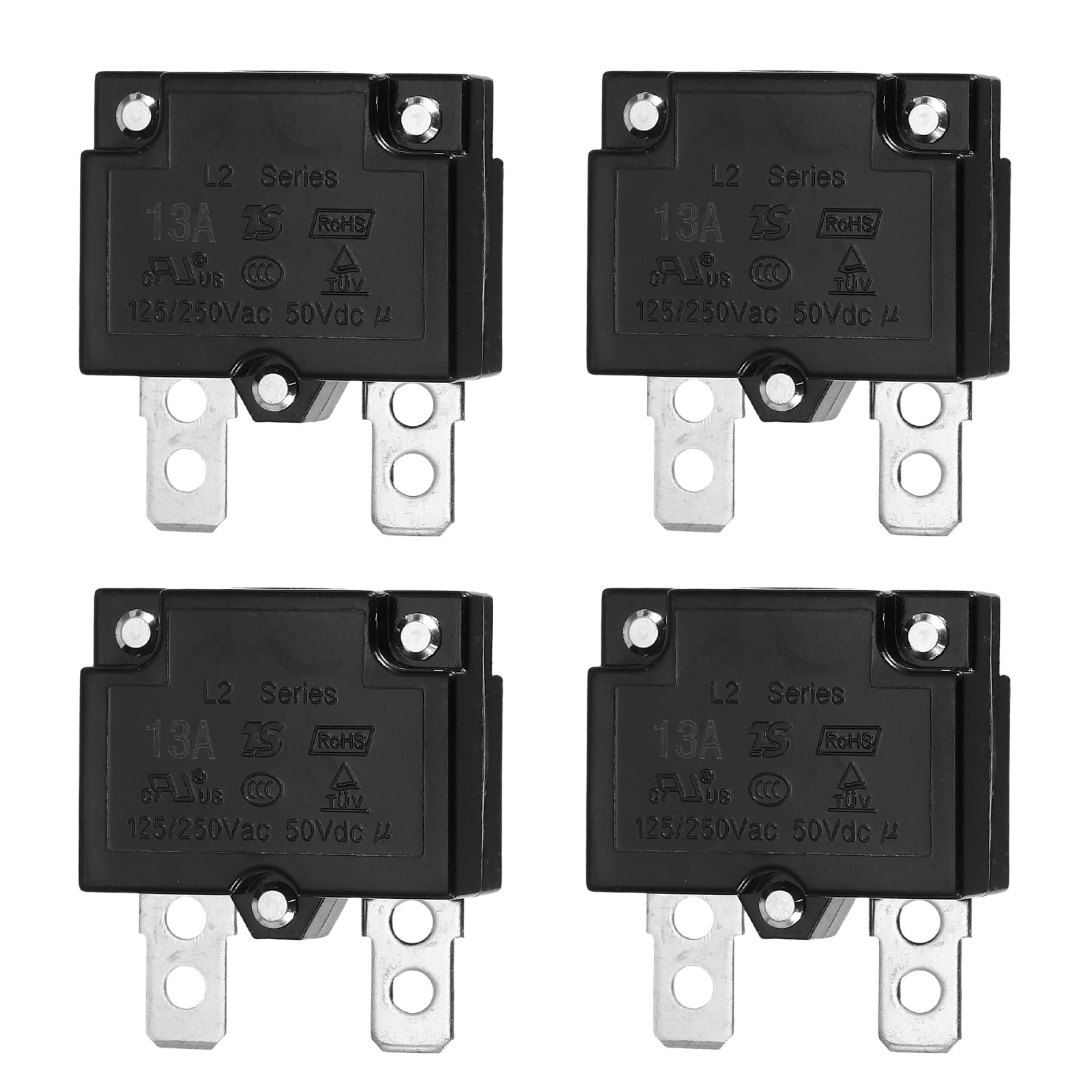 sourcing map 4 Pcs 13Amp Push Button Circuit Breaker,125/250V AC 50V DC Automatic Reset Thermal Overload Protector Thermal Circuit Breaker for Industrial Auto Cars