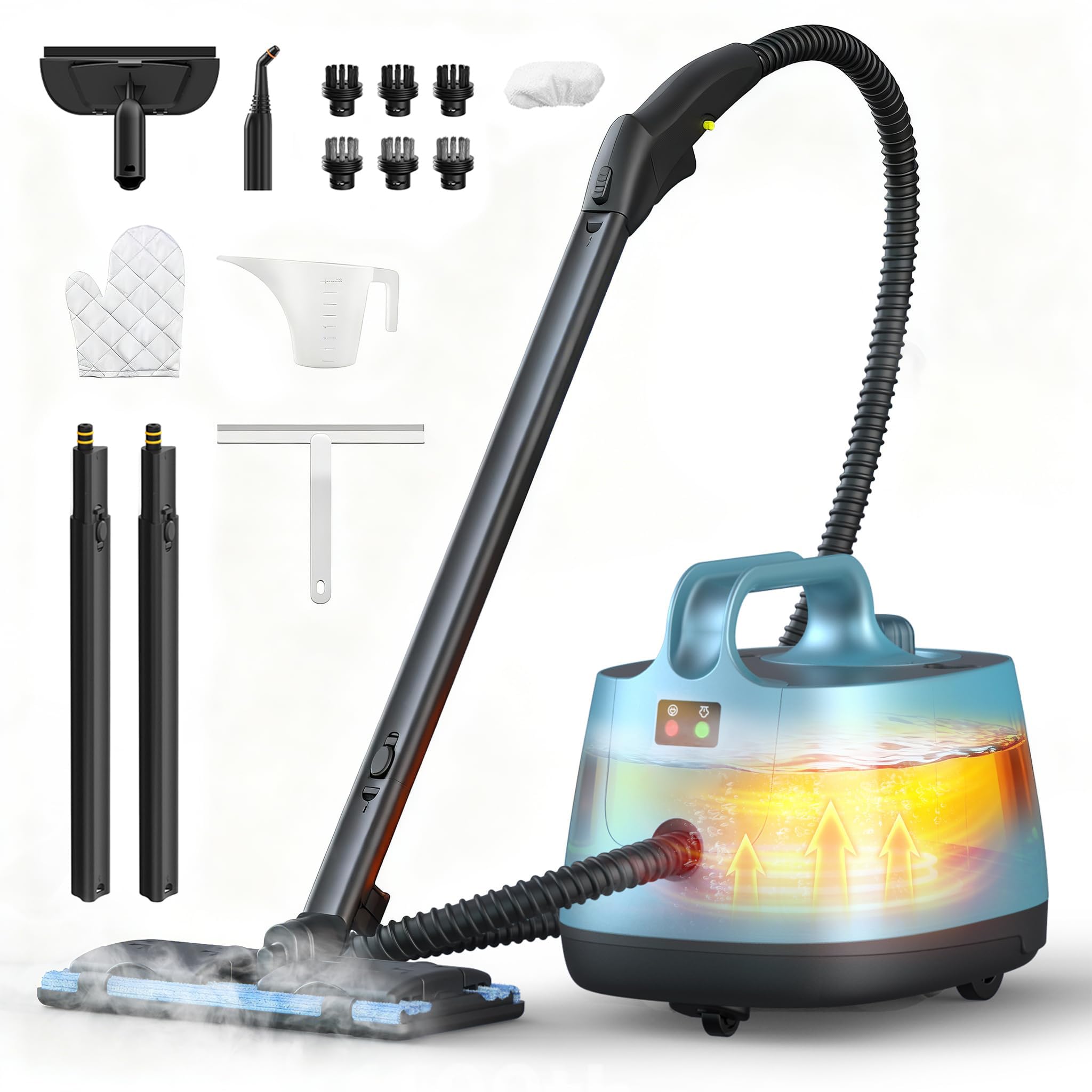Portable Steam Cleaner, 293°F 58 PSI Powerful Multipurpose Handheld Steam Mop, 21 Attachments, 50Oz Capacity, Heavy Duty Steamer for Carpets, Floors, Cars, Tiles, Crack Cleaning, Turquoise