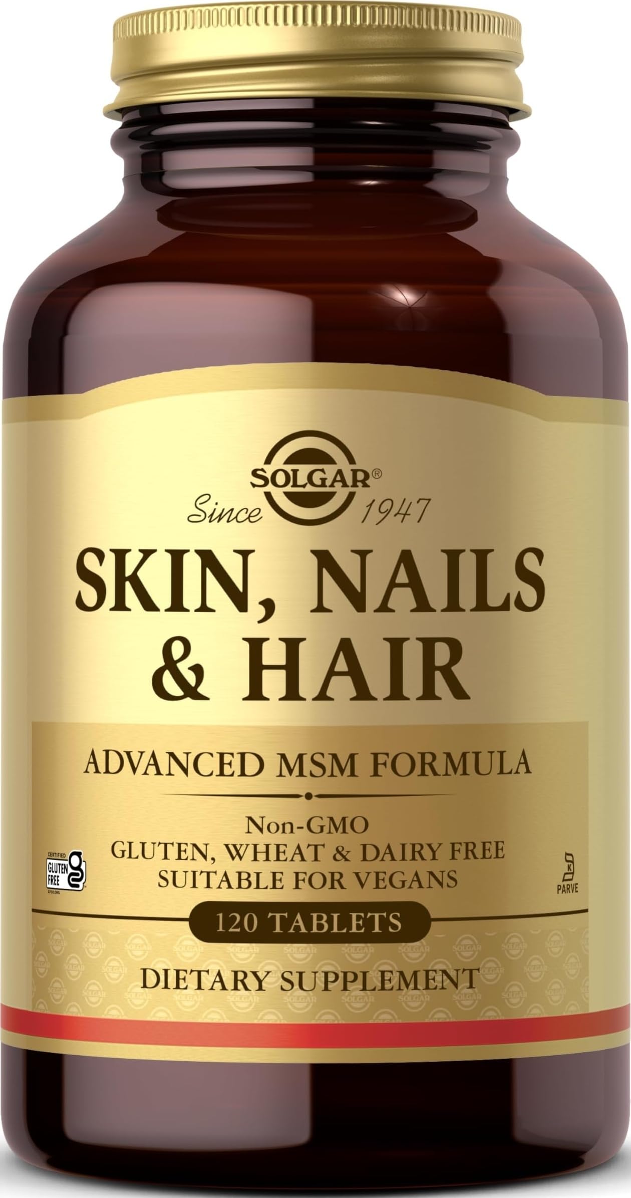 Solgar Skin, Nails and Hair, Improved MSM Formula, To Help Build Collagen With Vitamin C, Vegan, Light Brown, Pack of 120, 310 g