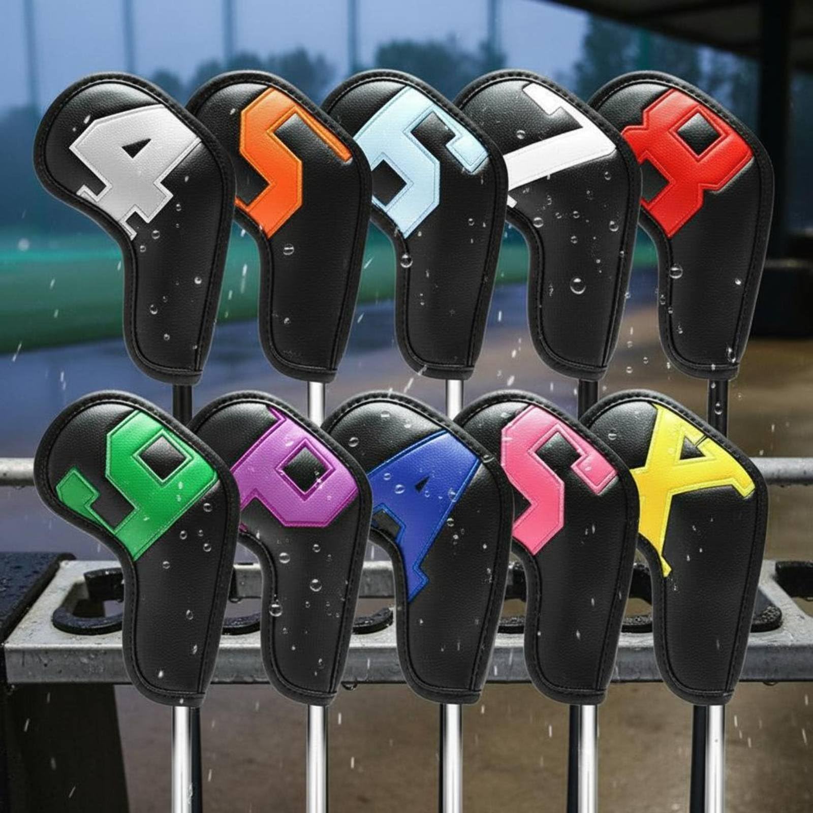 Baoblaze Fundas para Hierros de Golf Cubiertas Protectores Funda Cabezales Set Cobertura Total PU Impermeable Tacto Suave Identificación Clara Adecuado para