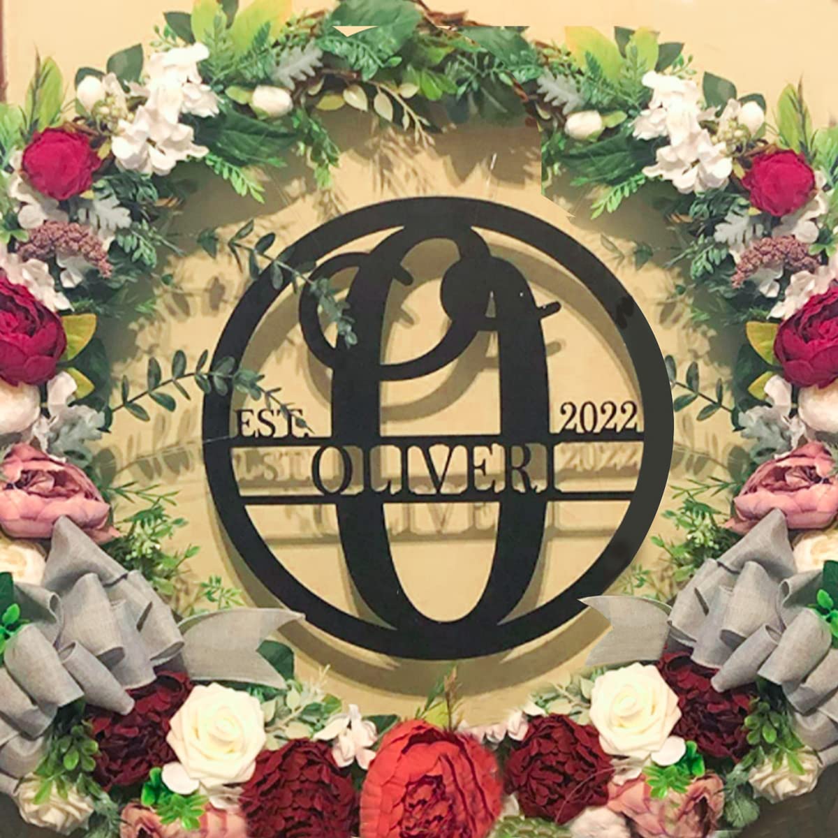 Custom Metal Last Name Sign with Established Date - Personalized Split Letter Metal Monogram - Round Front Door Hanger and Split Letter Name Sign - Custom Metal Family Name Sign Perfect for Outdoor or Indoor Use - Wedding Gift or Home Decor Sign