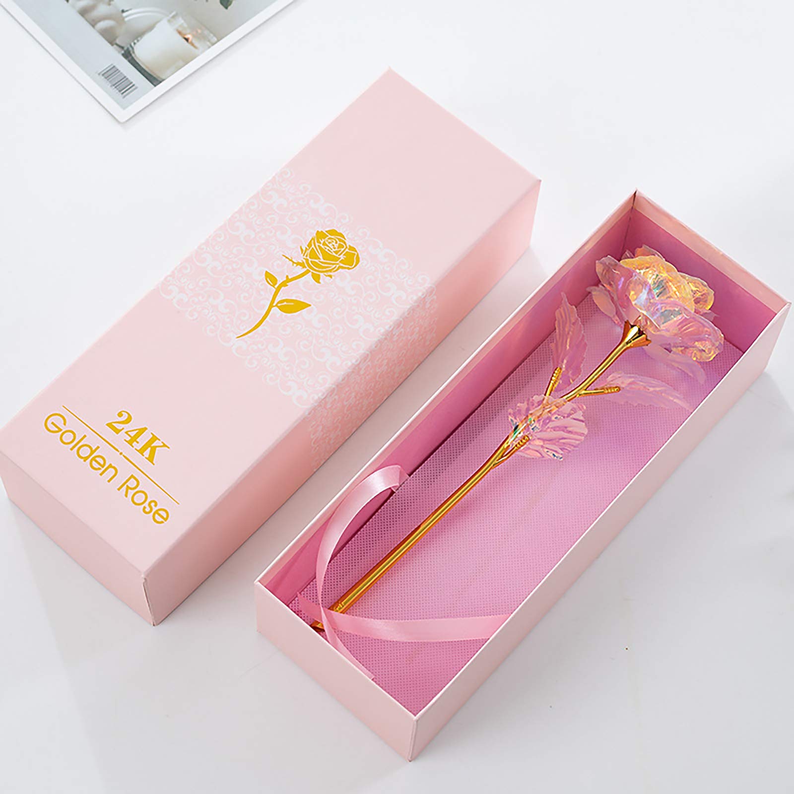 ALLOMN Fiori Artificiali, Rosa Placcata Oro 24 Carati con Confezione Regalo Miglior Regalo per San Valentino Festa Della Mamma Compleanno di Natale
