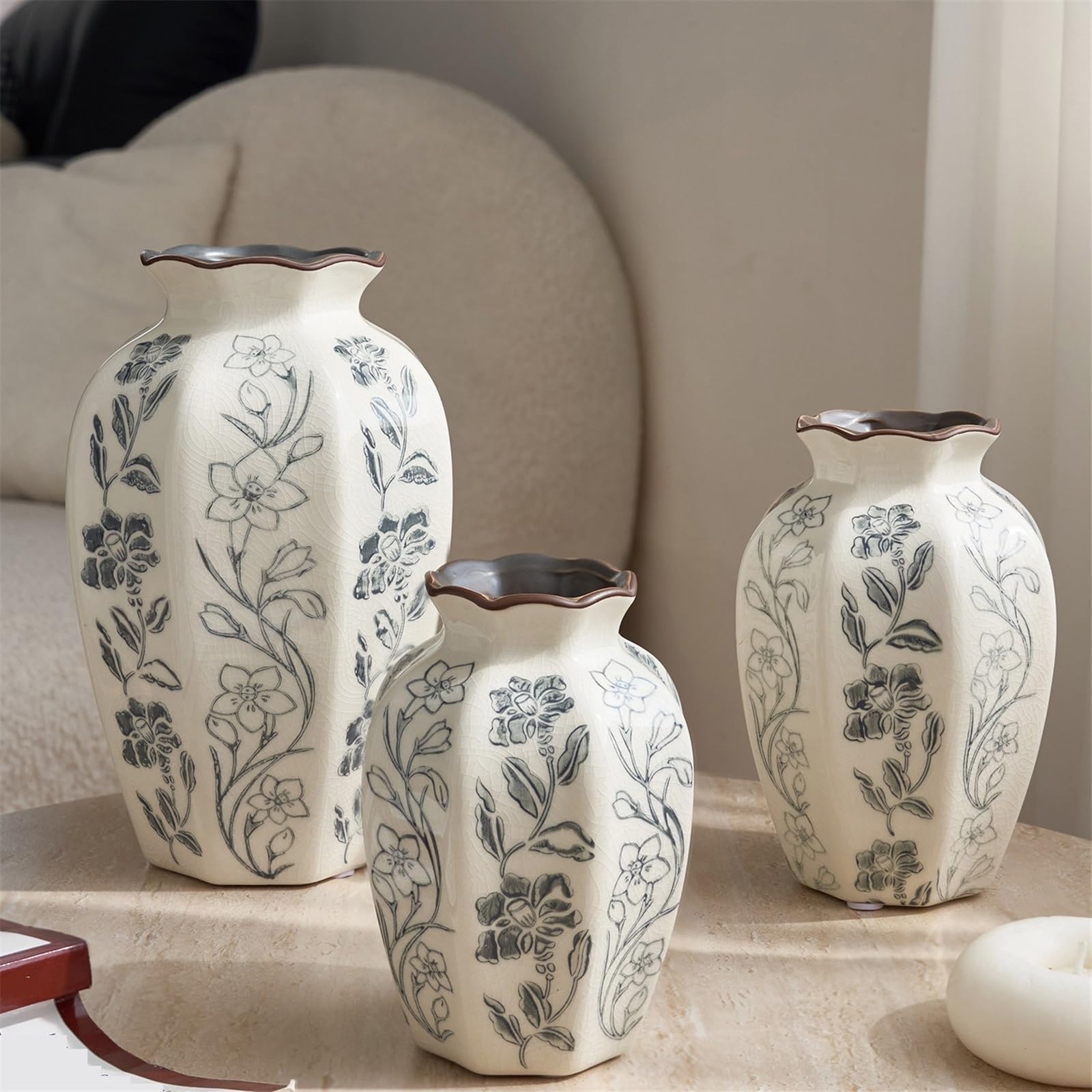 Wazon na kwiaty Vintage Ink niebiesko-biała dekoracja wazonów porcelanowych na stół do jadalni w salonie(Mały)