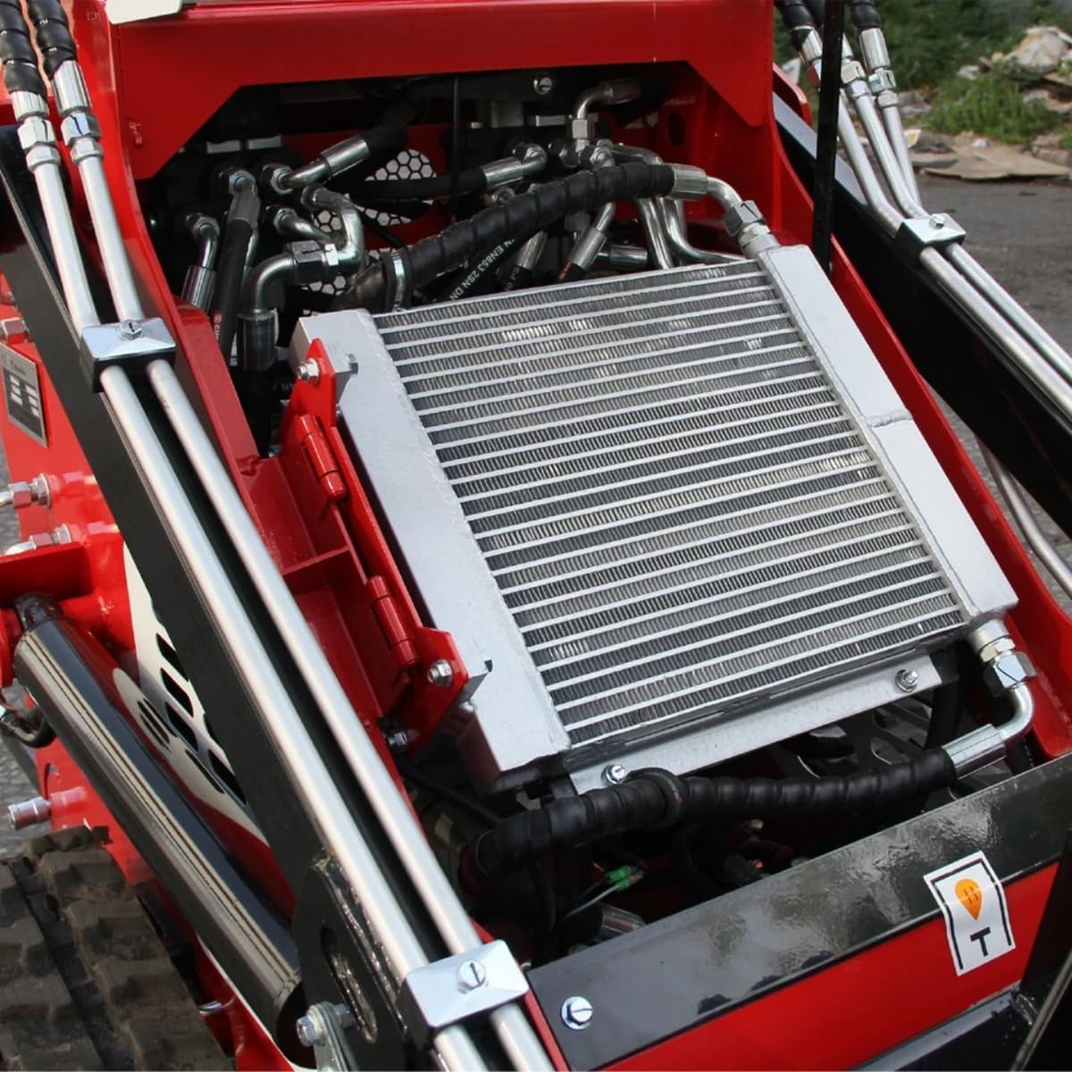 Powerful 15hp Standing-on Crawler Mini Skid Steer Loader with B&S Engine - Red Mini Skid Steer Attachments Like Pallet Forks, Grapple & Auger - Perfect for Construction and Farm Use (RED-1)