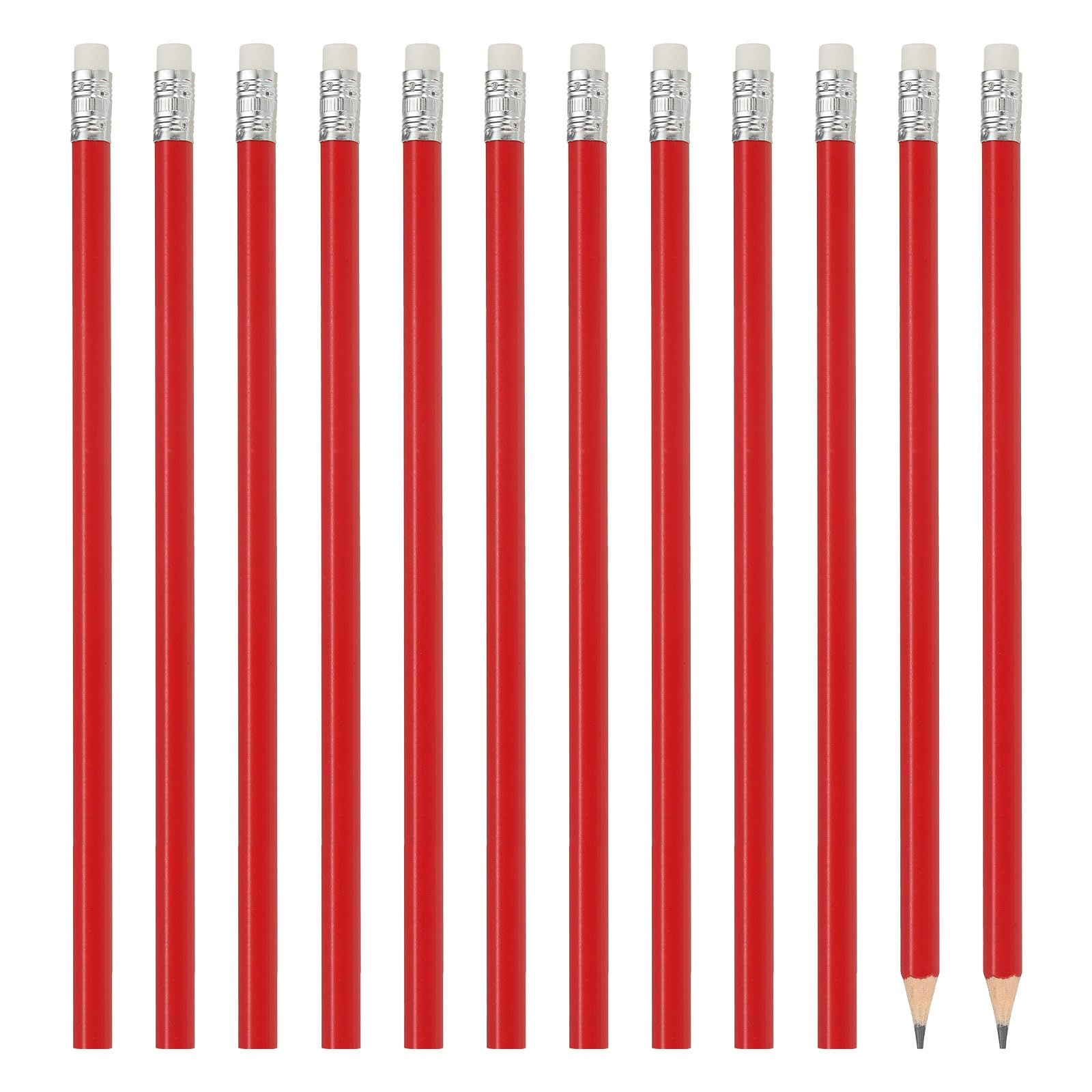 PATIKIL Hexagonal Wooden Pencils Bulk, 12 Pack HB Graphite Pencils with Eraser for Office Supplies, Engineering Marking Writing Art Drawing Supplies, Red