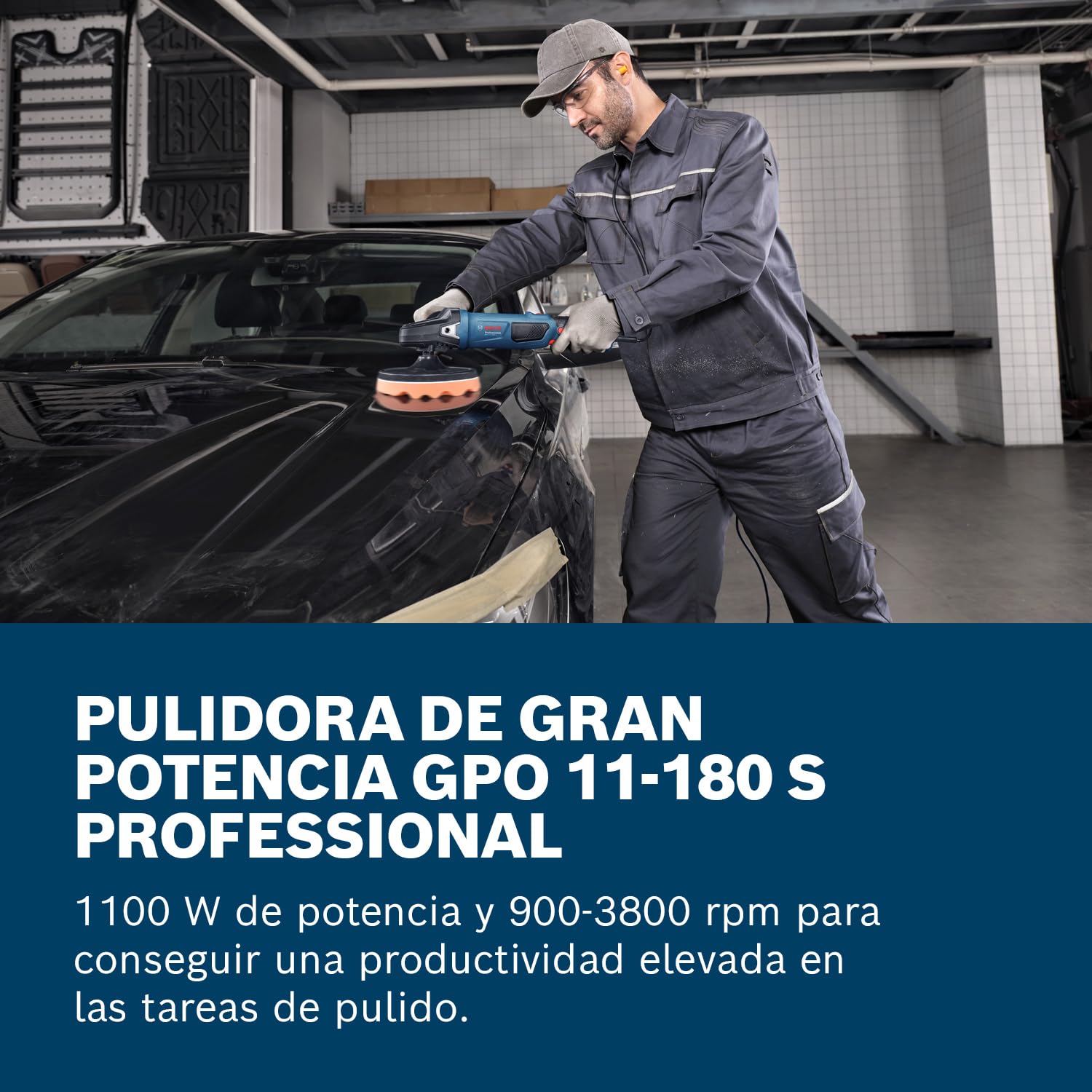 Bosch Professional pulidora rotativa GPO 11-180 S (incluye 1 plato de caucho de 180 mm, 1 esponja de 180 mm, 1 empuñadura auxiliar)