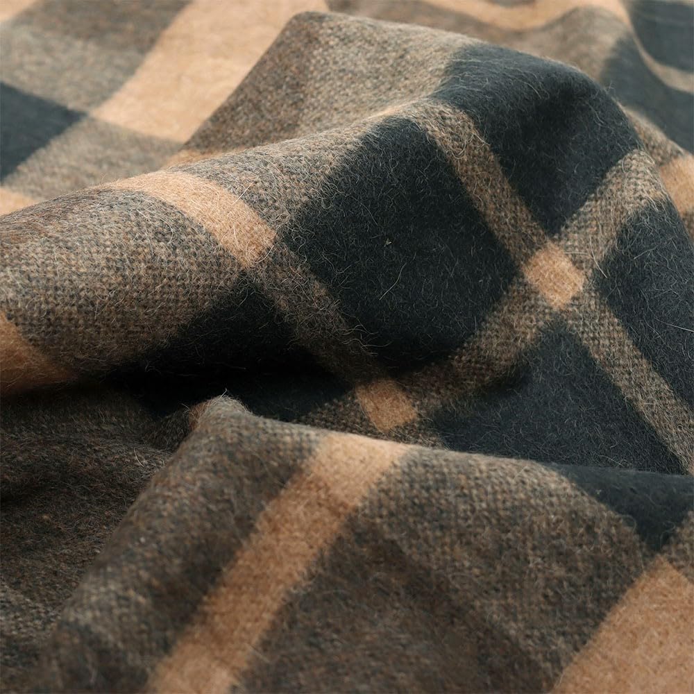 Superfine Alpaca Wool Throw Blanket - Lightweight Alpaca Merino Wool Throw Blankets | Soft Peruvian Alpaca Blanket Wool Blanket Scottish Design 70" x 60" (Dark Forest Green/Camel/Beige) - Image 5