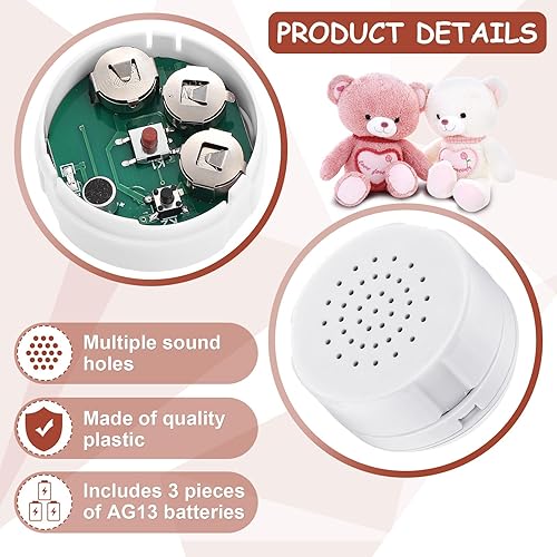 Miniatura 10 de Grabadora de voz de 3 piezas para animales de peluche, caja de grabadora de voz, mini dispositivo de grabadora de voz, juguete de mensaje de voz