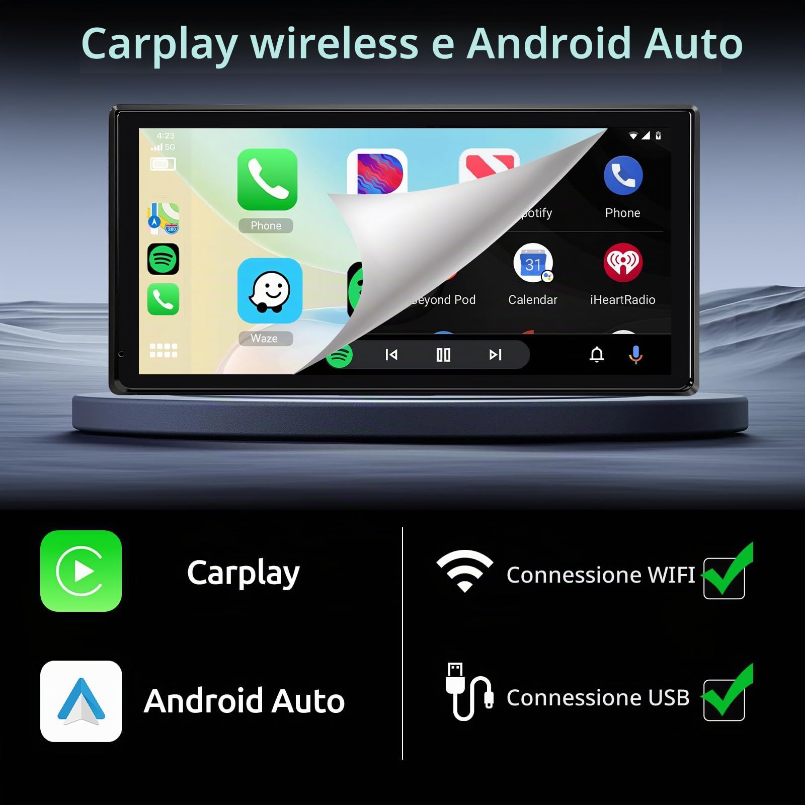 Hodozzy RV 4 Telecamera Pposteriore con Carplay Senza Fili Android Auto, 10,36 Zoll IPS Bluetooth Touchcreen, DVR 1080P con USB/TF Card, IP68 Impermeabile Visione Notturna per Camion Autobus Camper