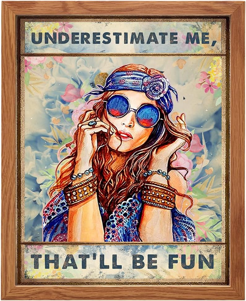 Boho-chic Hippie Wall Art & Decor FRAMED - Go Ahead Underestimate Me That'll Be Fun - Funny Saying for Women - BFF Best Friend Gift for Woman - Motivation Office Bedroom Living room Home Poster 8x10