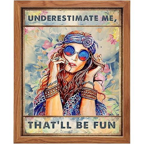 Boho-chic Hippie Wall Art & Decor FRAMED - Go Ahead Underestimate Me That'll Be Fun - Funny Saying for Women - BFF Best Friend Gift for Woman - Motivation Office Bedroom Living room Home Poster 8x10
