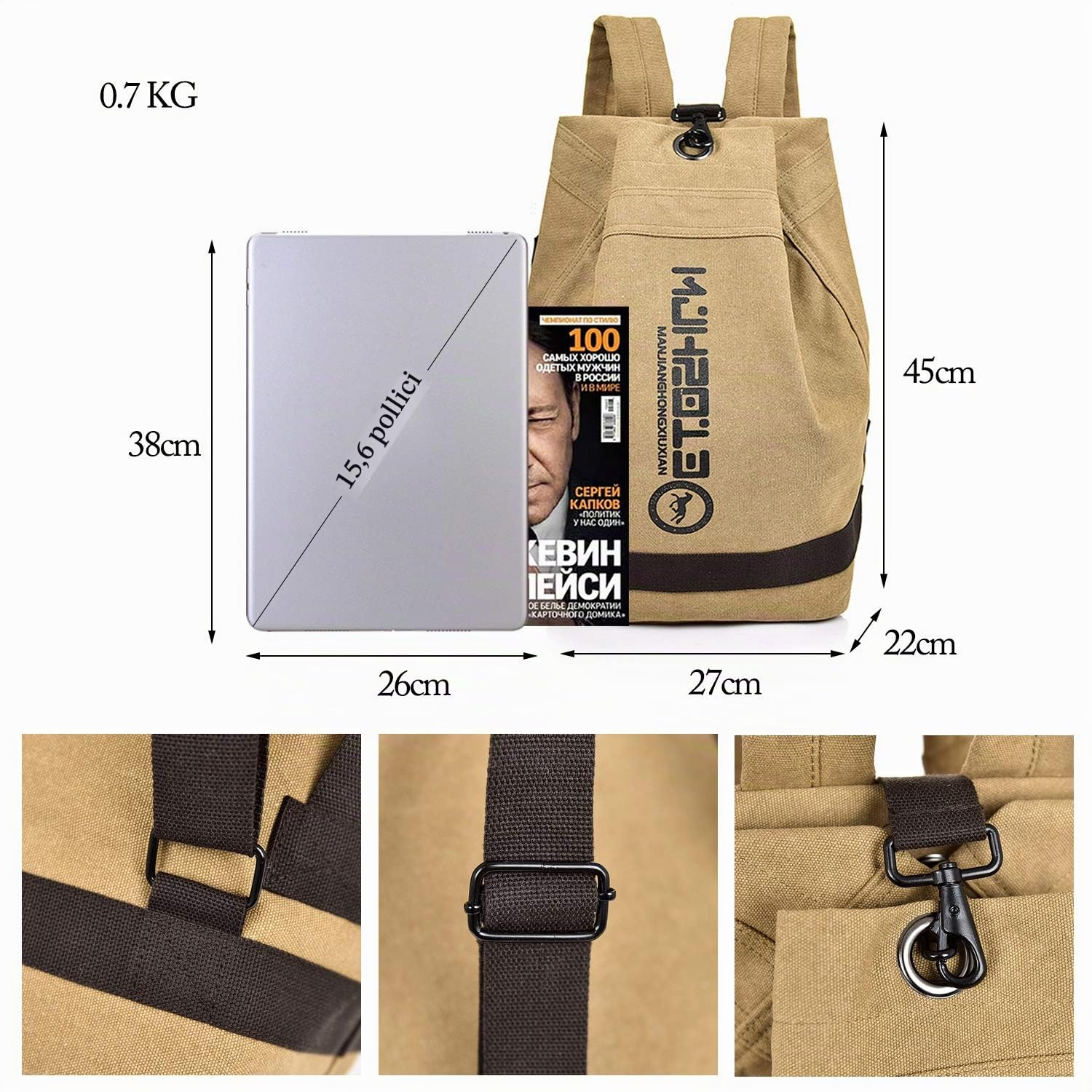FANDARE Retro Zaini Tela Zainetto porta PC Cartelle Zaino Scuola Adolescente Borsa da scuola Borse a Zaino Zainetti Daypacks per Uomo Donna All'aperto Viaggio Escursionismo Camping Cachi